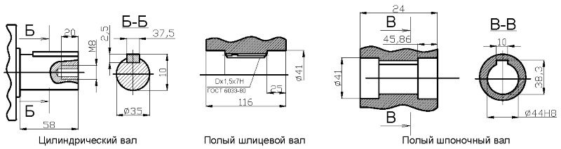 Варианты исполнения выходного вала мотор-редуктора 2МЧ-80