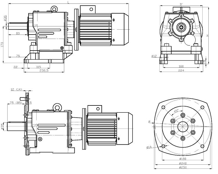 Чертеж мотор-редуктора 4MC2S-80