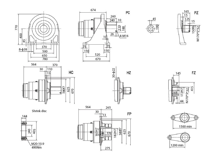 Размеры мотор-редуктора SPN16 L3