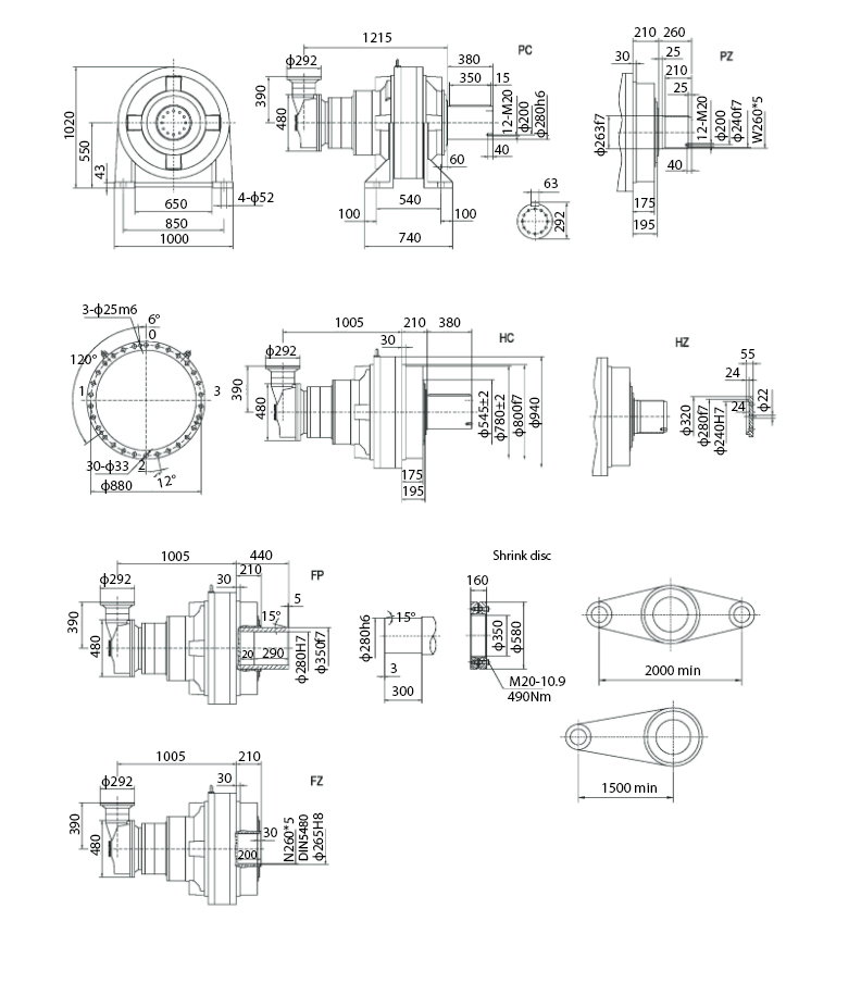 Размеры мотор-редуктора SPN19 R4(C)