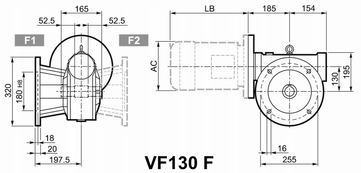 Чертеж мотор-редуктора VF130 F - со стандартным фланцем