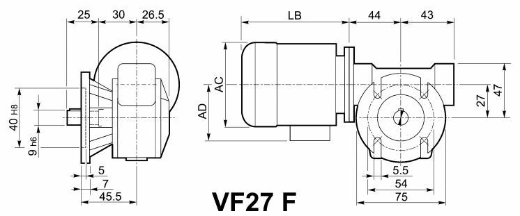 Чертеж мотор-редуктора VF F - со стандартным фланцем