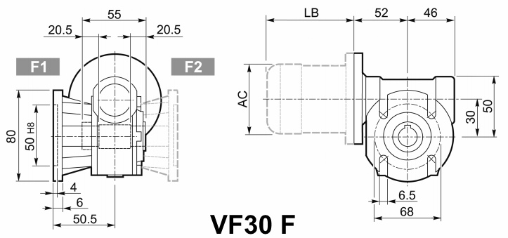 Чертеж мотор-редуктора VF30 F - со стандартным фланцем