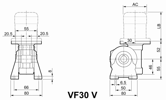 Чертеж мотор-редуктора VF30 V - на лапах, с вертикальным валом