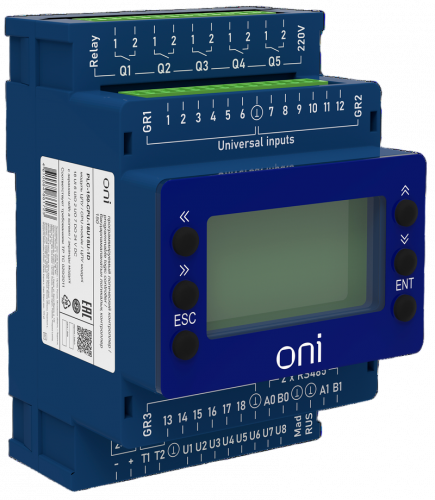 Купить ПЛК 150 Модуль ЦПУ 18 UI 6 UIO 2 UO 7 DO 24В DC с экраном ONI Промышленное оборудование от производителя